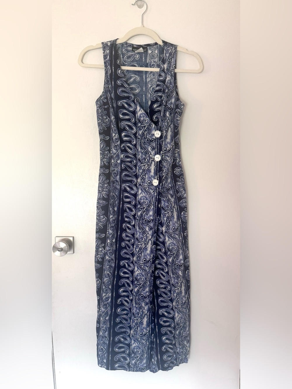 My Michelle Navy Paisley Button-Front Maxi Dress S/M
